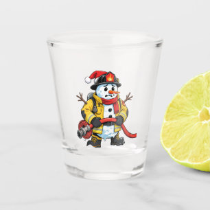 Snowman Firefighter Christmas 2026 Funny Holiday Shot Glass