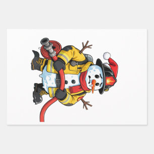 Snowman Firefighter Christmas 2026 Funny Holiday Wrapping Paper Sheets