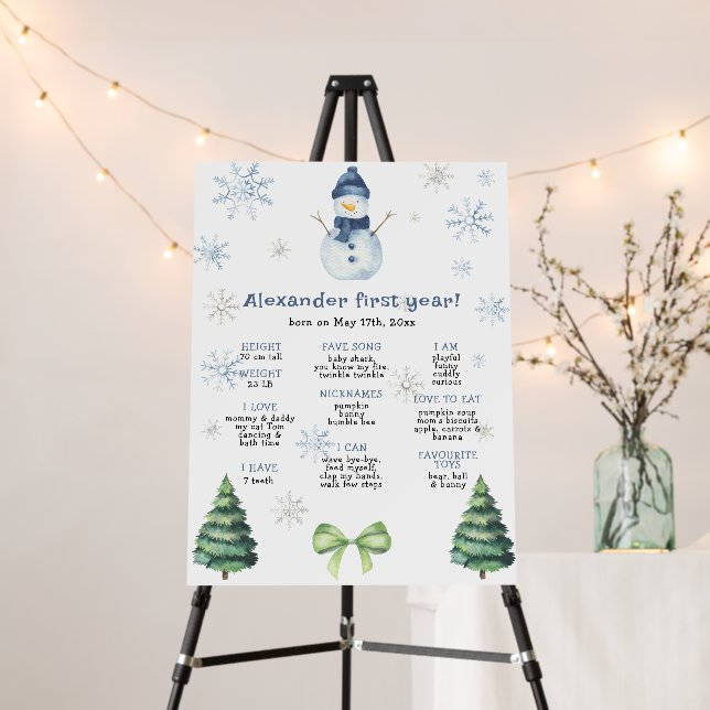 Snowman First Birthday Milestone Birthday Foam Board (In Situ (Stand))