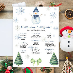 Snowman First Birthday Milestone Birthday Poster