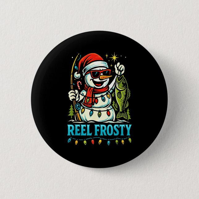 Snowman Fishing Christmas Holiday Festive Winter F Button (Front)