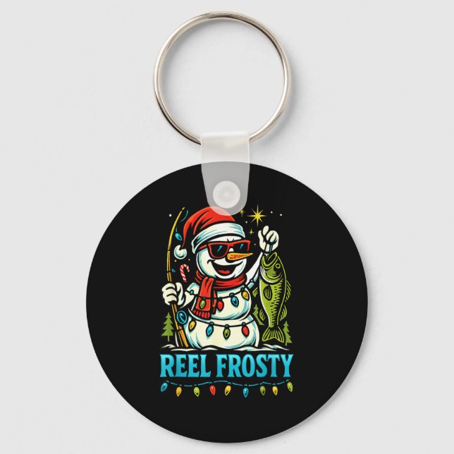Snowman Fishing Christmas Holiday Festive Winter F Keychain (Front)