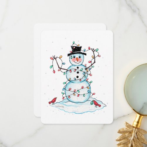 Snowman Flat Card Fun Festive Snowman with Lights Thank You Card