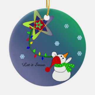 Snowman Flying in the Sky Ceramic Ornament