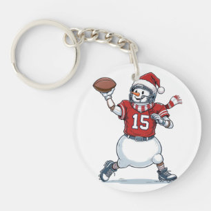 Snowman Football Player Christmas 2026 Holiday Keychain
