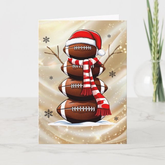 Snowman Football Tree Christmas Holiday Card (Front)