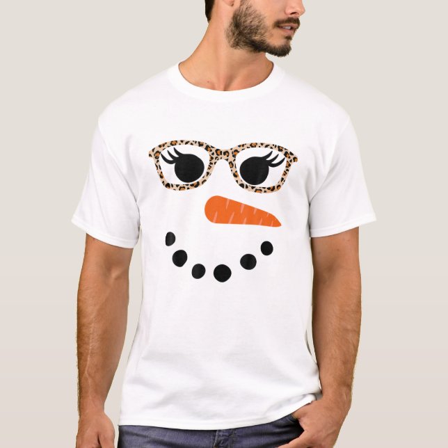 Snowman For Women Leopard Eyelashes Glasses Christ T-Shirt (Front)