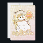 Snowman French bakery cake Christmas card<br><div class="desc">Cute snowman wearing a beret,  frosting fresh-baked cake on this French bakery or home baking "homemade with love" Christmas cookie or sweets holiday card for gifting your list with sweets from your oven.</div>