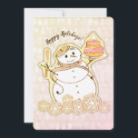 Snowman French bakery cake Christmas card<br><div class="desc">Cute snowman wearing a beret,  frosting fresh-baked cake on this French bakery or home baking "homemade with love" Christmas cookie or sweets holiday card for gifting your list with sweets from your oven.</div>