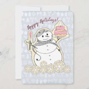 Snowman French bakery pastry chef Christmas Holiday Card