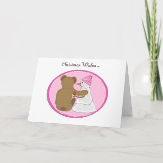 Snowman Friends Pink Theme Holiday Card