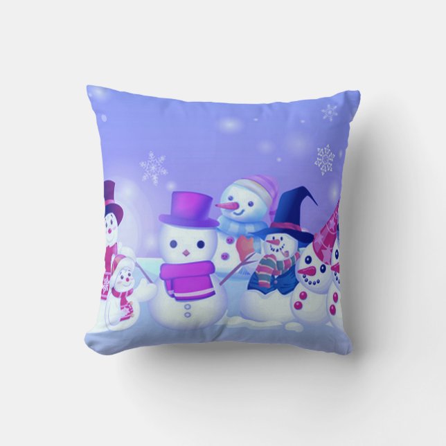 Snowman Friends Throw Pillow (Front)