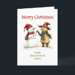 Snowman Friendship Christmas Card<br><div class="desc">It's hard when friends are apart at Christmastime, especially when they are not able to see each other much throughout the year or have very different lives. This cute, even whimsical, folded holiday card, shows the friendship between a snowman and a scarecrow. Life is short! and each moment special. It...</div>