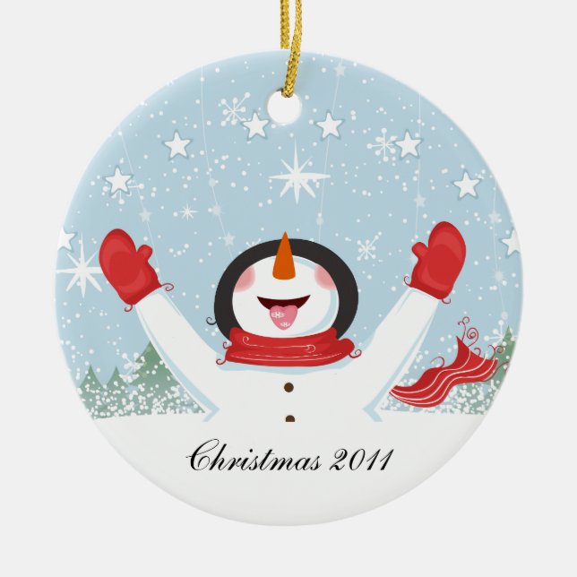 Snowman From Our House To Yours Ceramic Ornament (Front)