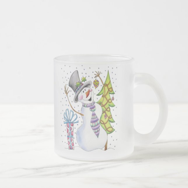 Snowman Frosted Glass Coffee Mug (Right)