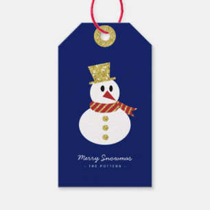 Snowman   Fun Christmas Blue & Gold Gift Tags