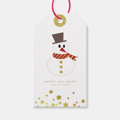 Snowman  Fun Christmas White  Gold Gift Tags