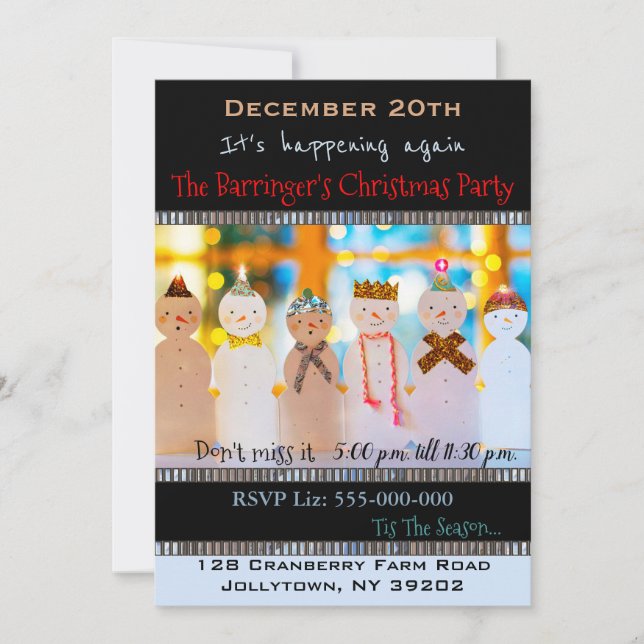 Snowman Fun Elegant Christmas Party Invitation (Front)