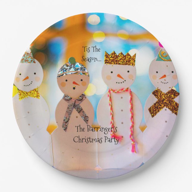 Snowman Fun Elegant Christmas Party Paper Plates (Front)