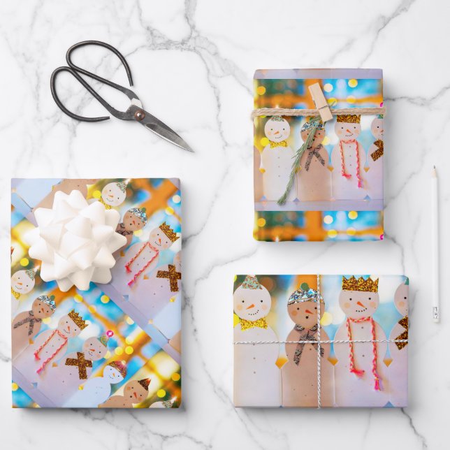 Snowman Fun Elegant Christmas Wrapping Paper Sheets (Front)