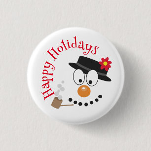 Snowman Funny Face Cute Novelty Christmas Button