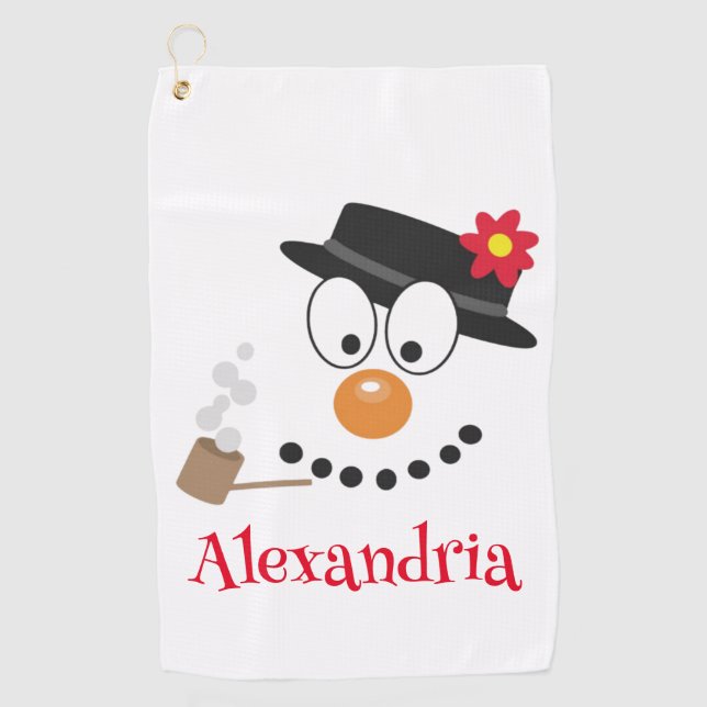 Snowman Funny Face Cute Novelty Christmas Golf Towel (Front)