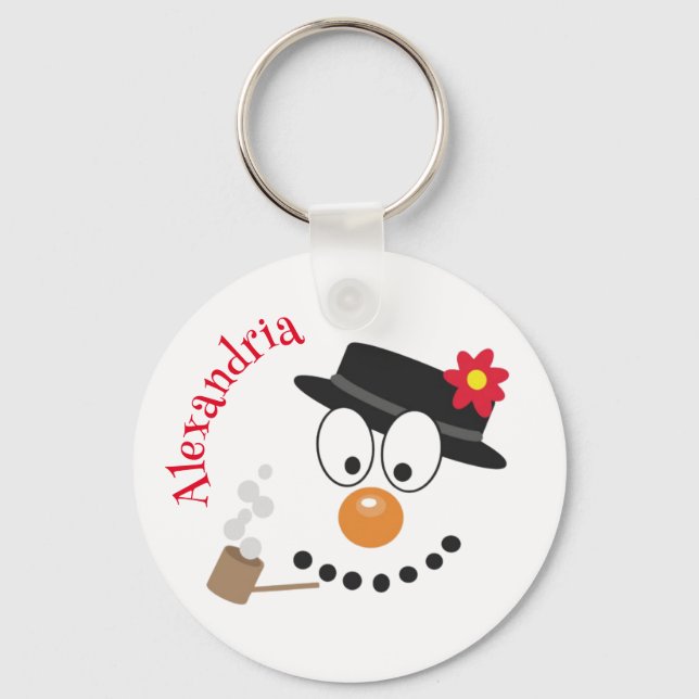 Snowman Funny Face Cute Novelty Christmas Keychain (Front)