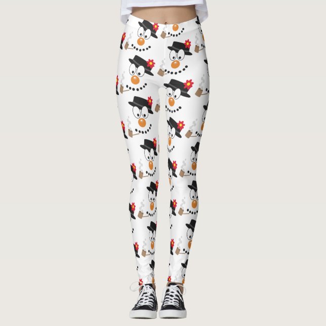 Snowman Funny Face Cute Novelty Christmas Pattern Leggings (Front)