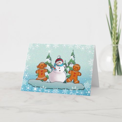 SNOWMAN  GINGERBREAD KIDS by SHARON SHARPE Holiday Card
