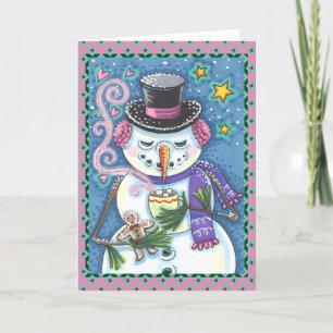 SNOWMAN, GINGERBREAD MAN, HOT CHOCOLATE MUG Blank Holiday Card