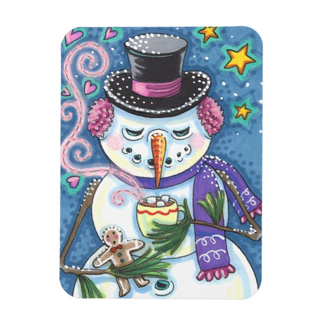 SNOWMAN, GINGERBREAD MAN & MUG OF HOT CHOCOLATE MAGNET (Vertical)