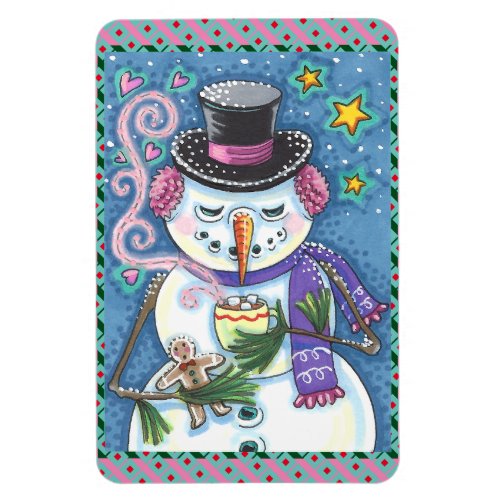 SNOWMAN GINGERBREAD MAN  MUG OF HOT CHOCOLATE MAGNET