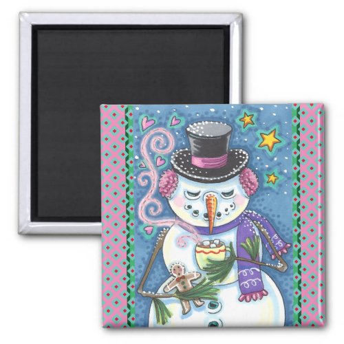 SNOWMAN GINGERBREAD MAN  MUG OF HOT CHOCOLATE MAGNET