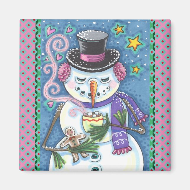 SNOWMAN, GINGERBREAD MAN & MUG OF HOT CHOCOLATE MAGNET (Front)