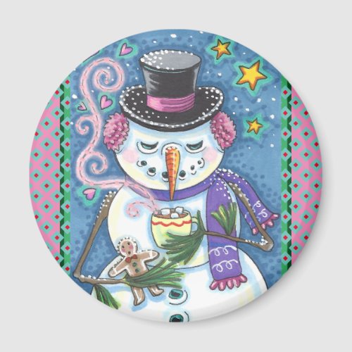 SNOWMAN GINGERBREAD MAN  MUG OF HOT CHOCOLATE MAGNET