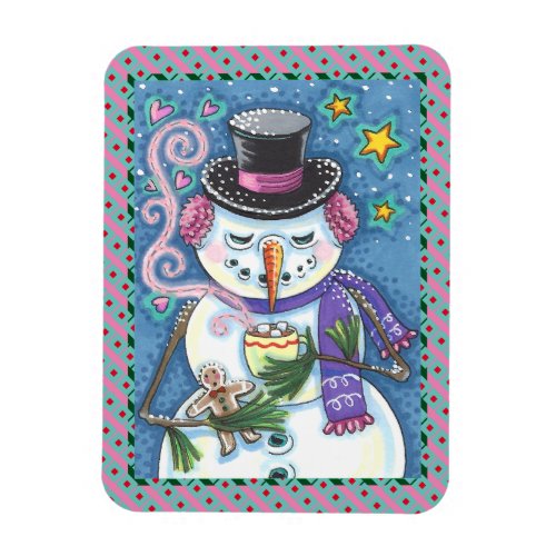 SNOWMAN GINGERBREAD MAN  MUG OF HOT CHOCOLATE MAGNET