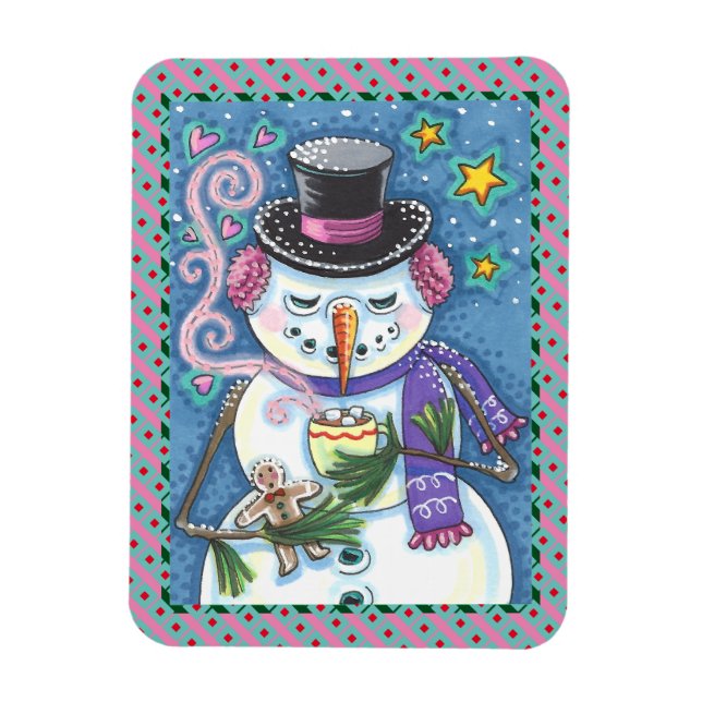 SNOWMAN, GINGERBREAD MAN & MUG OF HOT CHOCOLATE MAGNET (Vertical)