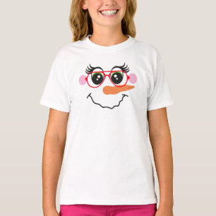 Snowman Girl Face With Glasses T-Shirt for Kids