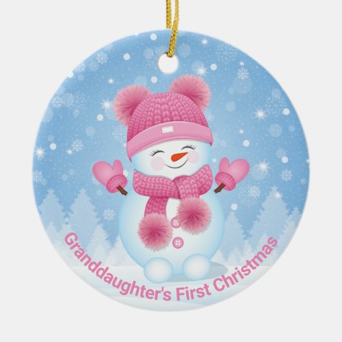 Snowman Girl First Christmas Round Ornament 