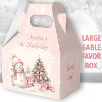 Snowman Girl Pink Christmas 1st Birthday Large Favor Boxes