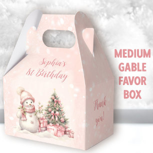 Snowman Girl Pink Christmas 1st Birthday Medium Favor Boxes