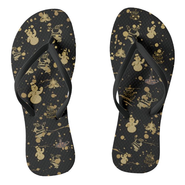 Snowman Gold & Black Snow Flip Flops (Footbed)
