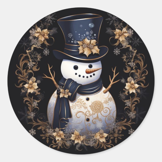 Snowman Gold Flowers Sticker (Front)