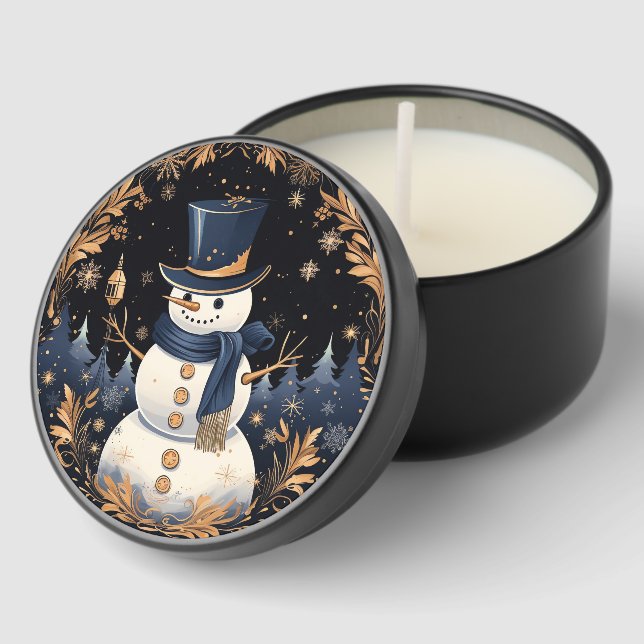 Snowman Gold Leaves Mini Candle Favors (Corner)