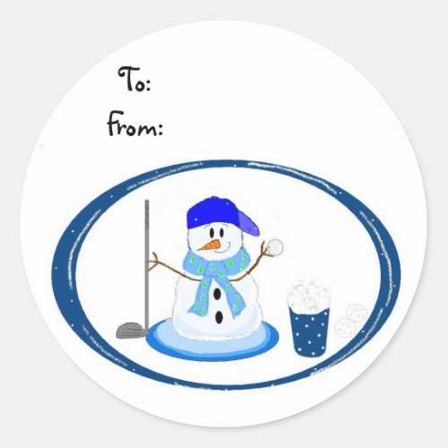 Snowman Golfer Classic Round Sticker