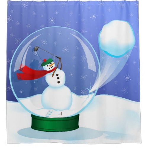 Snowman Golfer in a Snow Globe Shower Curtain