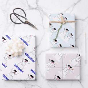 Snowman Graduation Wrapping Paper Sheets
