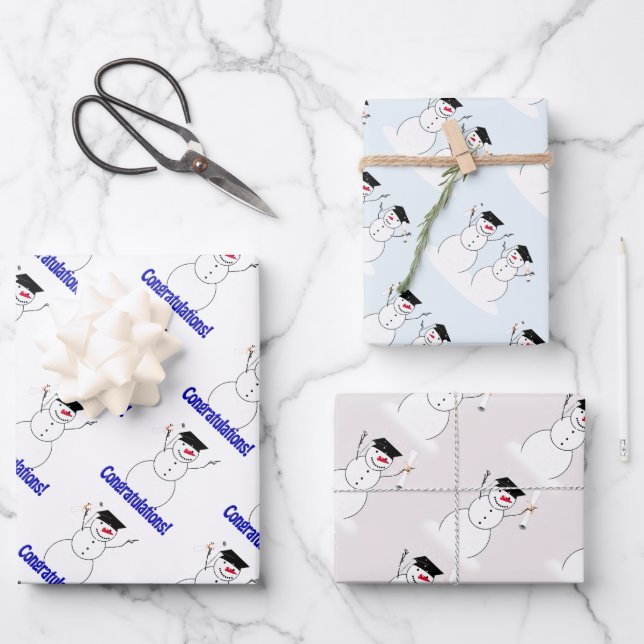 Snowman Graduation  Wrapping Paper Sheets (Front)
