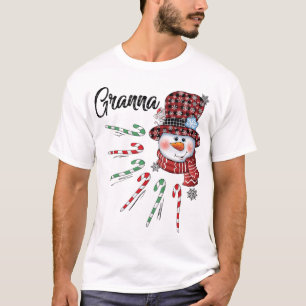 Snowman Granna Candy Cane Red Plaid Christmas T-Shirt