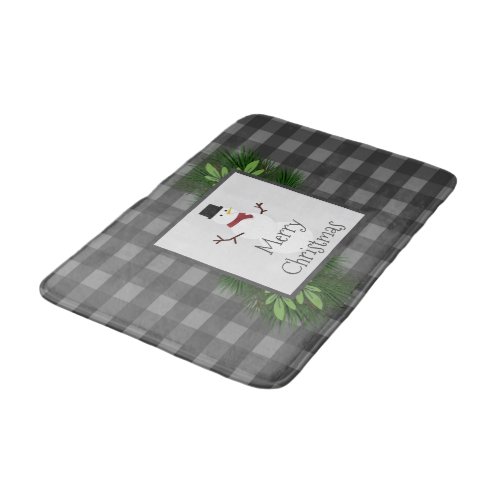 Snowman Gray Buffalo Plaid Bath Mat